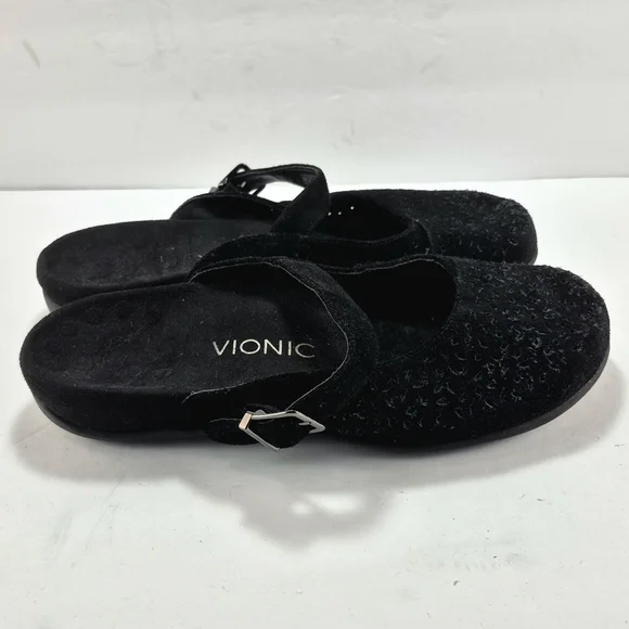 Vionic Lidia Suede Mary Jane Clog Mules Black Woman's 8 Ortho Comfort Boho Chic - Picture 6 of 13